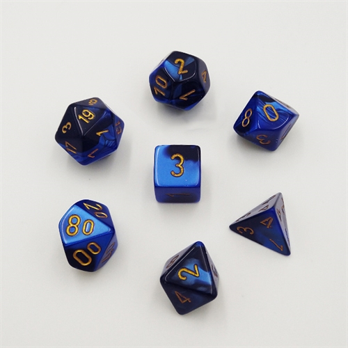 Gemini Black Blue Gold - Polyhedral Rollespils Terning Sæt - Chessex